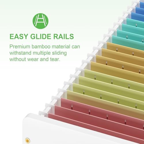 Bamboo Hanging File Box Organizer with Lids, File Folder, White, 2 Pack