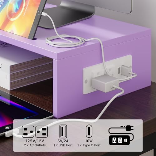 Dual Monitor Stand with USB Ports Wood Monitor Stand Riser with Drawer