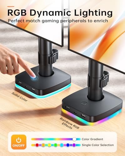 RGB Monitor Arm with USB Hub, Desk Mount for 13-27" Monitors, Data Transfer