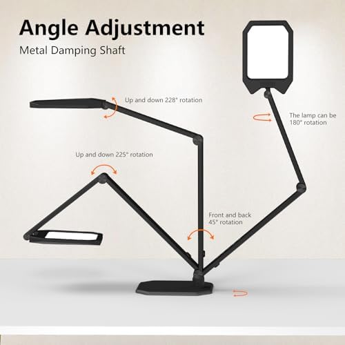 NS LED Desk Lamp for Home Office, Desk Lamp with Webcam Light for Video Calls, Dimmable 3000K-6500K Desk Light with Remote, Timer, Memory, Adjustable Swing Arm, CRI95+