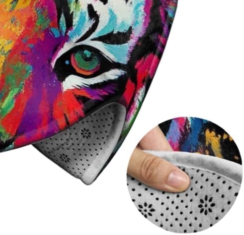 Home Decor Non Slip Kitchen Office Circle Rug, Machine Washable Modern Round Area Rug, Room Sofa Yoga Soft Round Carpet Colorful Splash Ink King of Tiger Art, 36inch