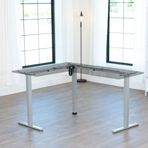 VIVO Gray Electric Corner 3 Leg Standing Desk Frame, DESK-E355G