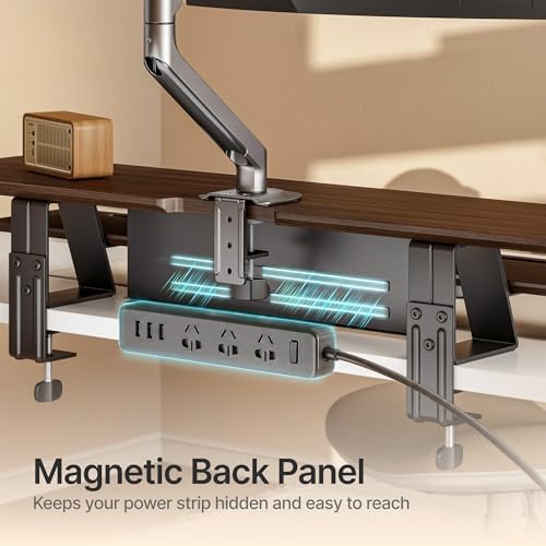 Dual Clamp-On Wooden Monitor Stand, 41.7" 2-Tier Desk Riser Organizer