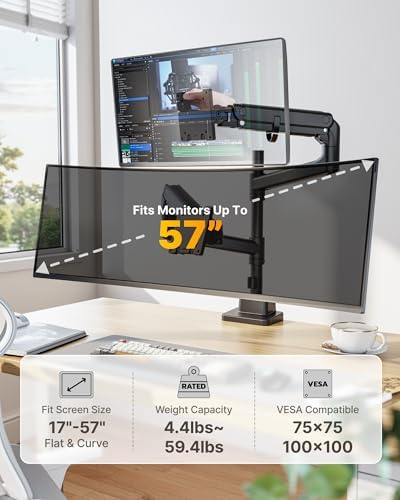 monTEK Dual Monitor Arm, Vertical Stackable 17-57", Heavy Duty，Black