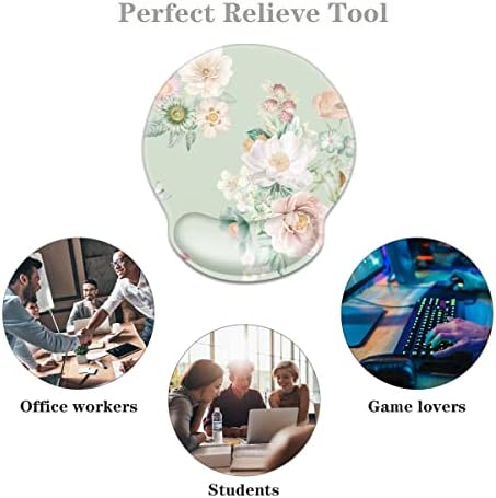 Floral Ergonomic Mouse Pad with Wrist Support, Cute Premium-Textured Mouse Mat for Wireless Mouse, Non-Slip Rubber Base, Comfortable Desk Accessories for Laptop, Office, Home, Game, Green