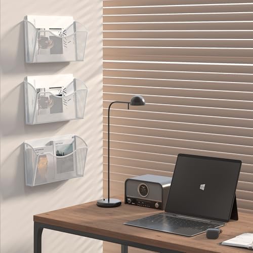 EasyPAG Wall File Organizer 3 Pack, Hanging File Organizer Wall Mount, Metal Mesh Folder Holder for Letter/A4 Papers, Mail Sorter for Office, Classroom, Home, White