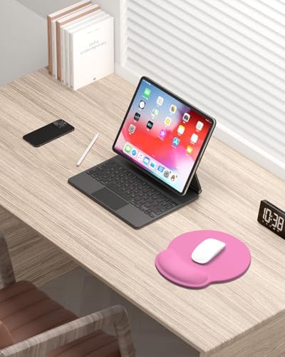 Auhoahsil Mouse Pad, Ergonomic Mouse Pad with Wrist Rest, Pain Relief Computer Gel Mouse Pad Wrist Support for Laptop, Mousepad with Non-Slip PU Base, Mouse Pads for Desk, Hot Pink