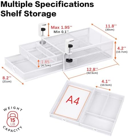 Under Desk Drawer, Clamp on Desk Organizer Slide Out Table Storage No Drill