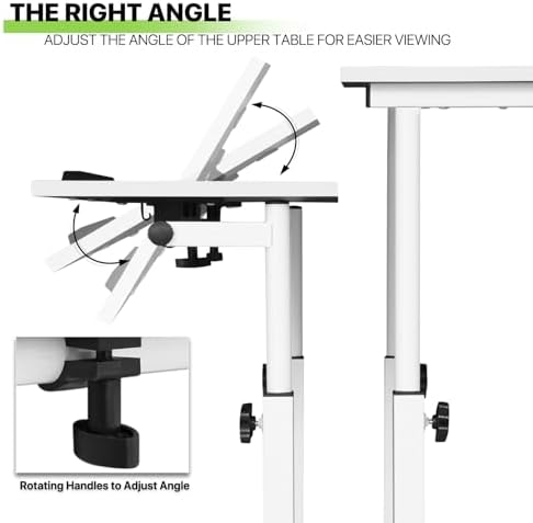 Magshion Rolling Standing Desk with Wheels, Height Adjustable Laptop Desk for Walking Pad, Mobile Workstation with Tilt Top, 28" to 46" Height Range for Home Office & Small Spaces, White