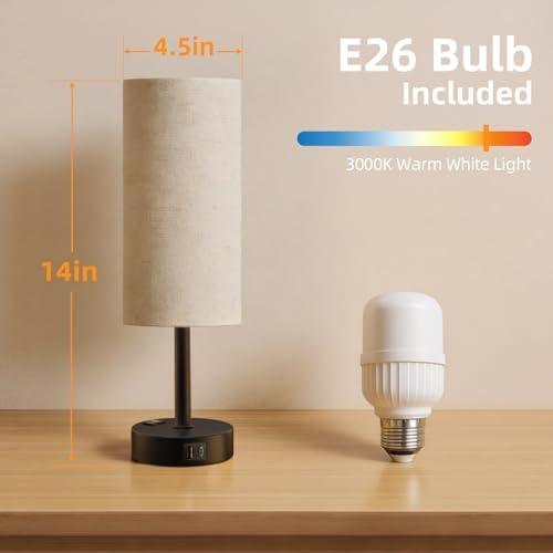 Table Lamp for Bedroom, High-Sensitivity Touch, AC Outlet, USB A+C