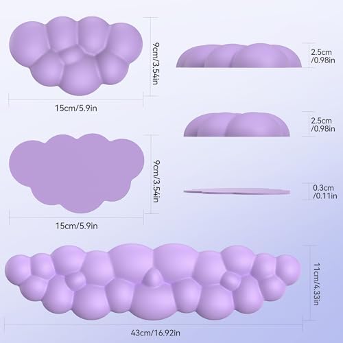 TECKNET Cloud Keyboard Wrist Rest Set, Cloud Wrist Rest with Non-Slip Base, PU Leather Wrist Pad for Keyboard with Ergonomic Memory Foam for Computer Laptop Office Gaming and Pain Relief, Purple