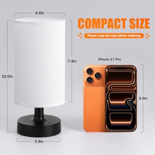 Kakanuo Cordless Table Lamp Rechargeable Small - 2 Pack White Black, 4000mAh Battery Operated Lamp with Touch Control Stepless Dimming, Wireless Lamp for Bedside, Nightstand, Bedroom, Living Room
