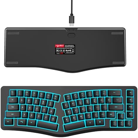 HXMJ-Wired Ergonomic Gaming Keyboard,Mechanical Feel,Detachable USB Cable,69 Keys,RGB Backlit-Black