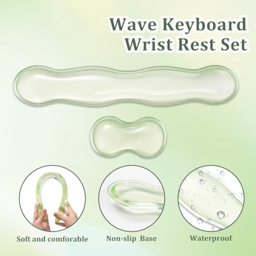17.12inch Longer Green Gel Wrist Rest Set for Full-Sized Computer Keyboard