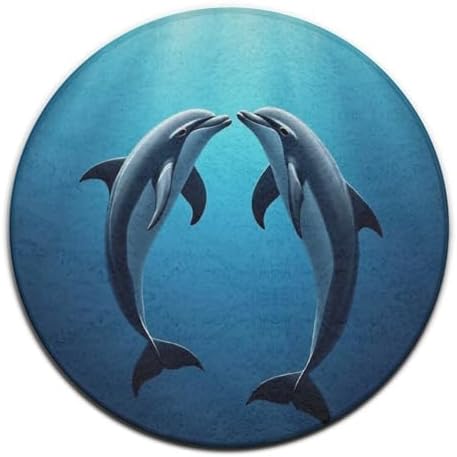 Large Machine Washable Circular Rugs, Home Decor Round Mat for Living Room Sofa Office Ocean Sea Animal Lover Dolphin