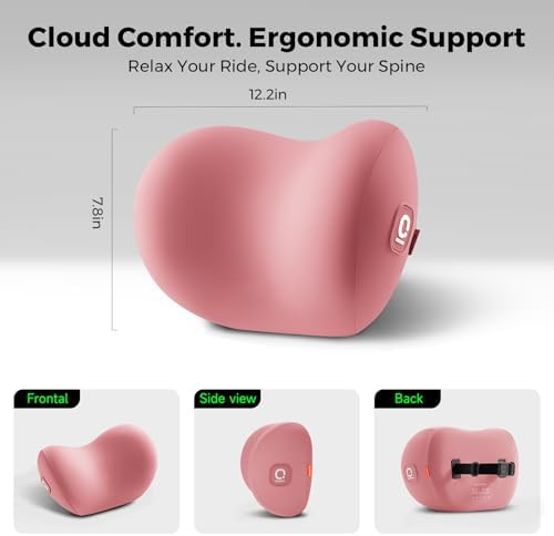 BEBAS Memory Foam Car Headrest Pillow - Breathable Neck Support Pillow for Driving, Universal Fit Cars/SUVs/Tesla/Toyota & Office Chair, Removable Cover (Pink, 4-Season)
