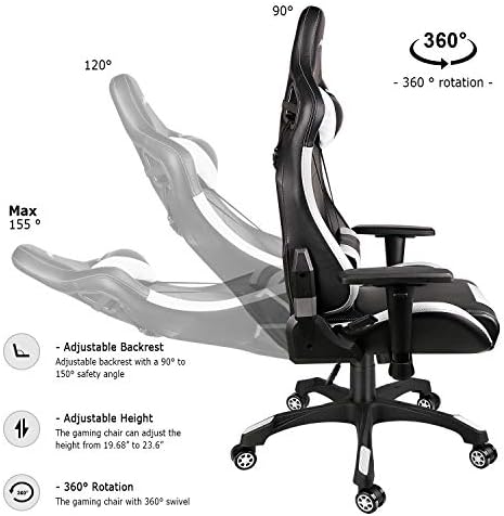 Leopard Gaming Chair, High Back PU Leather Office Chair, Adjustable Video Gaming Chairs, Swivel Racing Chair with Adjustable Armrest (Black/White)