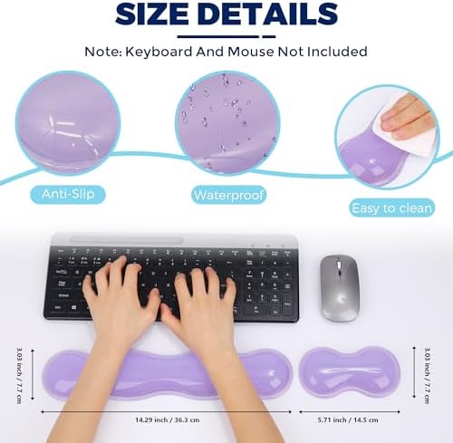 Gel Wrist Rest for Keyboard and Mouse, Wrist Rest for Keyboard, Mouse Wrist Support, Pain Relief, Cool Touch, Non-Skid, Mouse Wrist pad