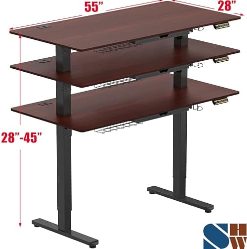 SHW 55 x 28 Electric Height Adjustable Standing Desk w/Drawer, Cherry