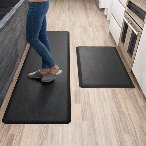 Anti Fatigue Kitchen Mats for Floor | Padded Kitchen Rugs | Non Slip, Cushioned Standing Desk Mat | Waterproof Floor Mat | 17.3" x 28" x 0.47" & 17.3" x 59" x 0.47", Black, 2-Pack | More Décor