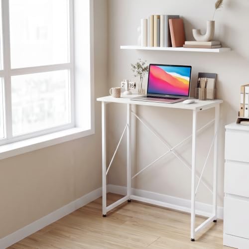 VINGLI 31.5" Folding Desk for Small Spaces, Standing Laptop Desk, White