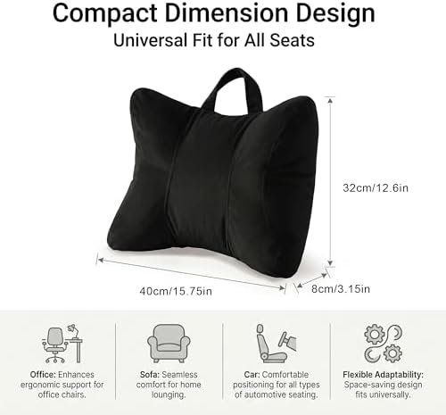 Lumbar Pillow for Car Seat and Office Chair, Classic Black