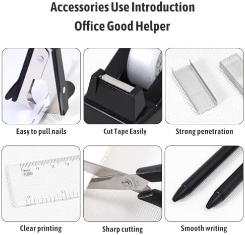 Gawsey Black Desk Organizers and Accessories with Desk Organizer 360° Rotating Pen Holder and Office Supplies, Cute Stationery Supplies Set