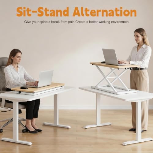 Standing Desk Converter, Adjustable Keyboard Riser, 7 Height Levels (Wooden Color)