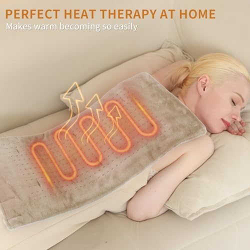 SAROO Massaging Weighted Heating Pad for Back Pain Relief,12"*24",Camel