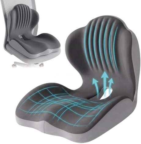 Memory Foam Seat Cushion with Lumbar Support, L-Shaped, Gray