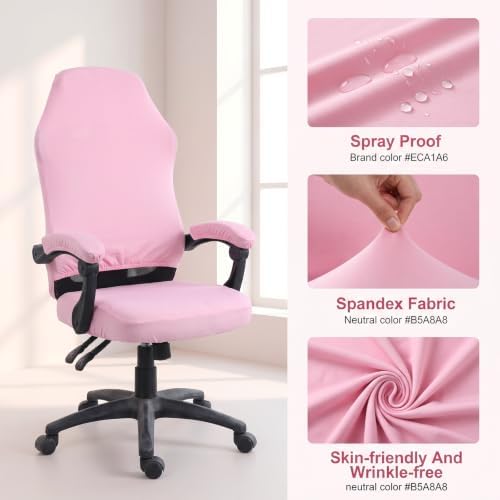 4 Pcs Office Chair Covers Set with Armrest, Stretchable Pink