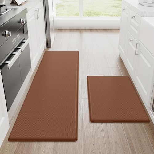 StepRite Kitchen Mats for Floor, 2-Pack Anti-Fatigue Rugs, Terracotta Brown