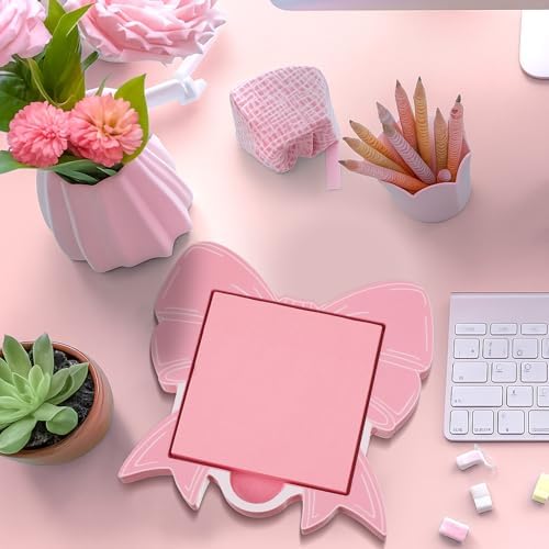 Pink Bow Sticky Note Holder, Cute Office Decor for Women