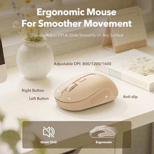 Wireless Keyboard and Mouse, Round Keycap, Magnetic Wrist Rest, Latte Beige