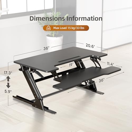 Claiks Standing Desk Converter 36In Height Adjustable Sit Stand Riser Black