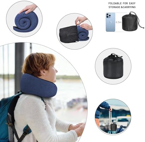 Neck Travel Pillows for Airplanes Memory Foam Neck Comfort Pillow Compact Ergonomic Design Sleeping Essentials for Long Flights Car Rides and Home Use (Blue)