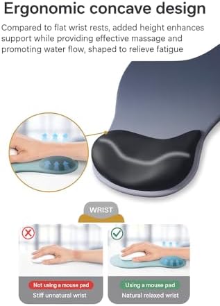 RAPIQUE Ergonomic Mouse Pad with Wrist Support, Memory Foam, Non-Slip Rubber Base, Comfortable Mousepad for Office & Gaming, Gray Black