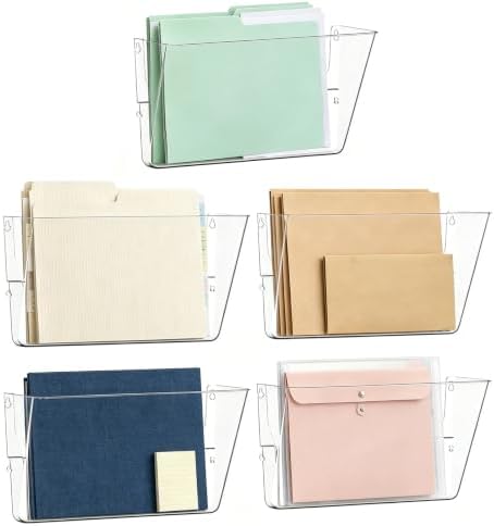 MINDEPOT 5 Pockets Acrylic Wall File Organizer Clear File Holder for Office