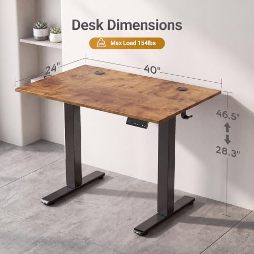 Claiks Electric Standing Desk, 40x24 Inch, Rustic Brown