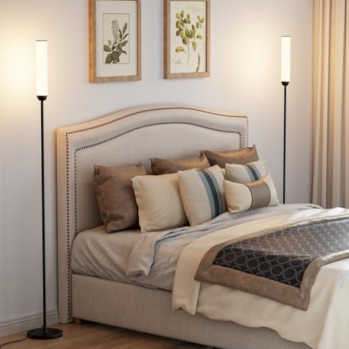 Ambimall LED Floor Lamps with Remote Control Set of 2, Foot Switch, Black
