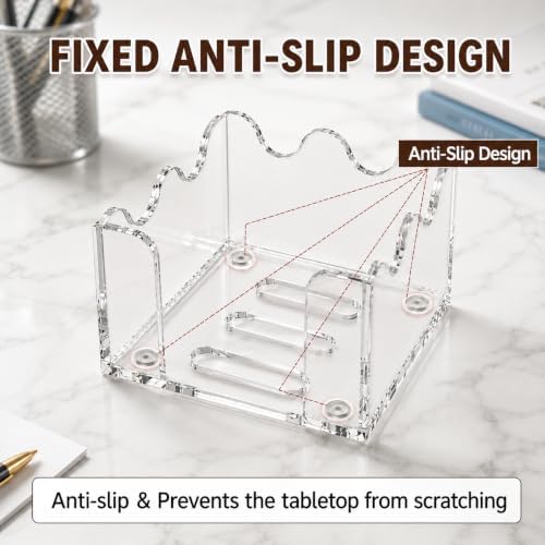 3x3 Inch Scalloped Acrylic Sticky Note Holder, Clear Cute Post It Note Dispenser, Notepad Holder with Wave Design, Thick Acrylic Desk Organizer for Office, Home, Dorm, Classroom (Crystal Clear)