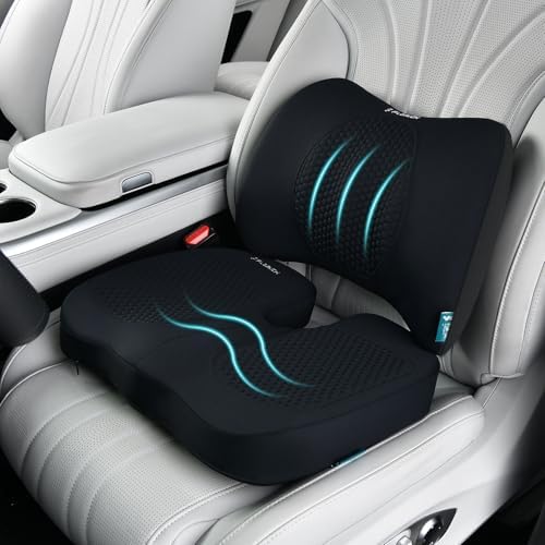 FLORICH Car Seat Cushion and Back Support for Office Chair Memory Foam Chair Cushions Pressure Relief Seat Pads with Gel Massage Point Lumbar Support Relief Sciatica & Tailbone (Light Black)