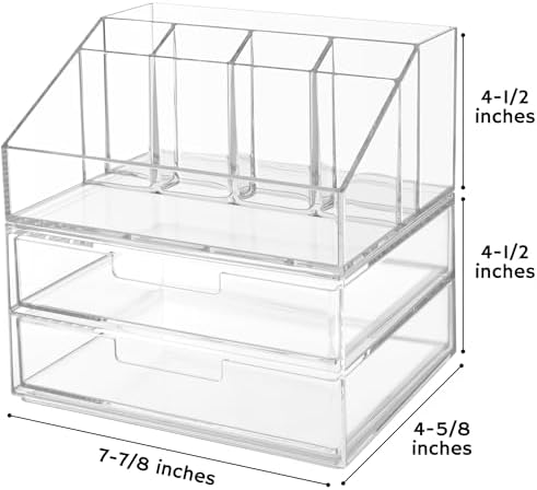 STORi Stackable Desk and Drawer Organizer, Clear, 6 Compartment Organizer with 2 Wide Drawers