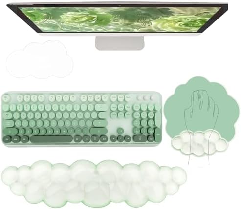 Gel Cloud Wrist Rest Keyboard Clear Green Mouse Pad with Wrist Rest Set 3PCS Ergonomic Cool Keyboard Wrist Pad Cute Acrylic Coaster Non-Slip Base Cute Transparent Mouse Wrist Pad Support for Computer