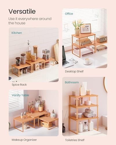 SONGMICS Cabinet Organizer Shelf, Set of 3 Spice Rack, Kitchen Storage