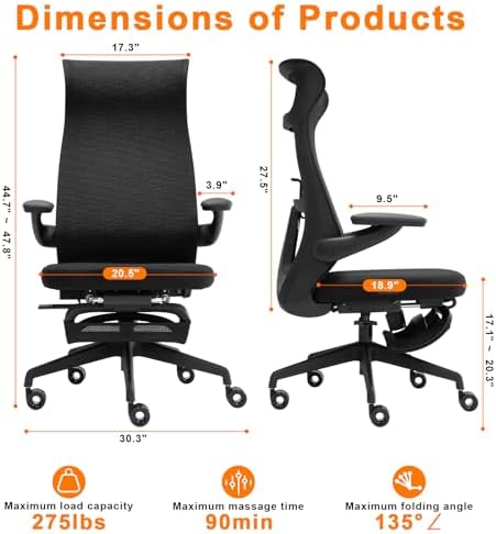KRAZE Massage Office Chair Ergonomic High-Back Mesh Desk Chair, Black