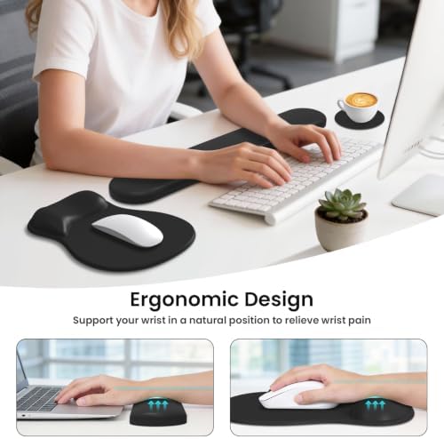 AKIT Ergonomic Mouse Pad and Keyboard Wrist Rest Set,Memory Foam,Black
