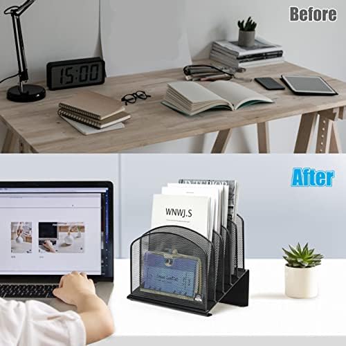 Delifox Inclined Desk File Organizer, 5-Section Vertical File Holder,Black