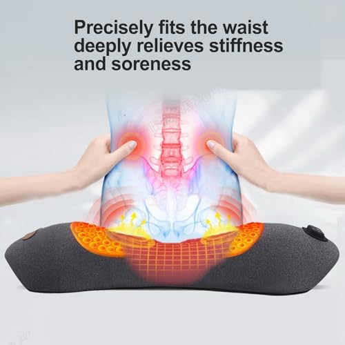 3 in 1 Back Massager, Electric Lumbar Support Pillow Heat Vibration Massage Lower Back Spine Decompression Device, Dark Gray