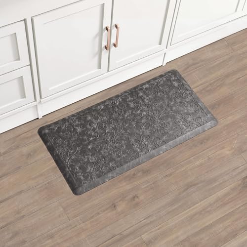 Chef Gear - Anti-Fatigue Wellness Kitchen Mat - Marni Design - Cushioned Comfort Chef Mat - Faux Leather - Cooking & Standing Relief -Skid-Resistant - Measures 17.5"x32" - Dark Grey
